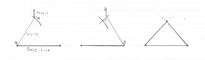 A sketch of the method for drawing an isosceles triangle on cardboard with specific dimensions