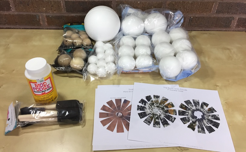 The supplies for making homemade globes